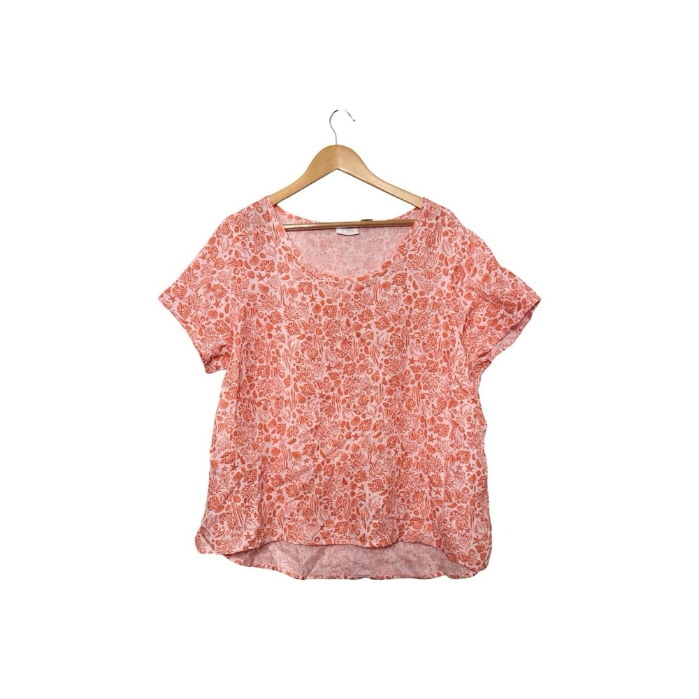 Sigrid Olsen 100% Linen Top Beach Print Coral Reef Starfish Seashells Women's 1X